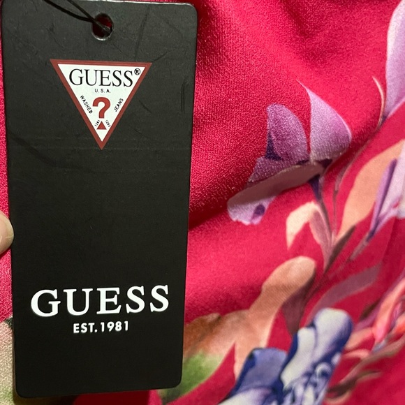 NWT Guess Pink Floral Print Scuba Crepe Dress Side Ruched Stretchy Size 2 - Picture 9 of 14